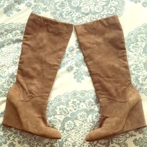 Bcbg tan suede wedge boots